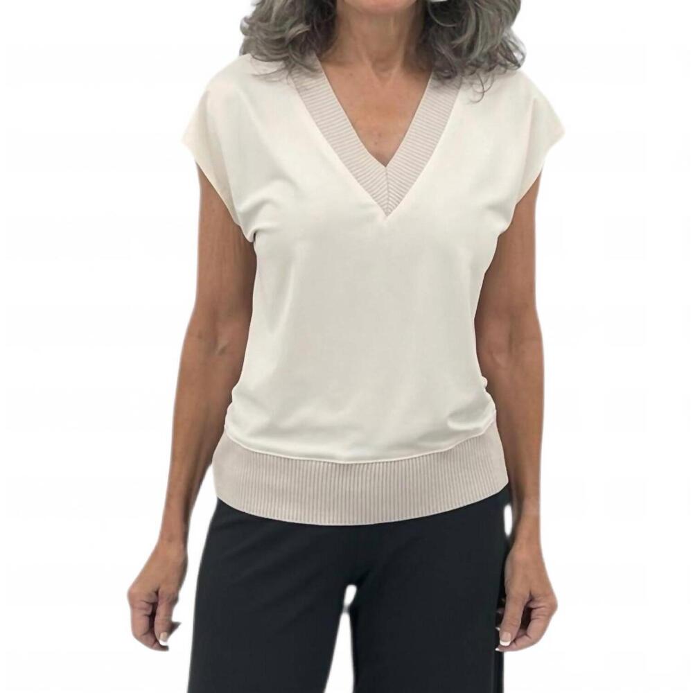NEW IRIS SETLAKWE women's matte jersey rib v-neck top in bone
